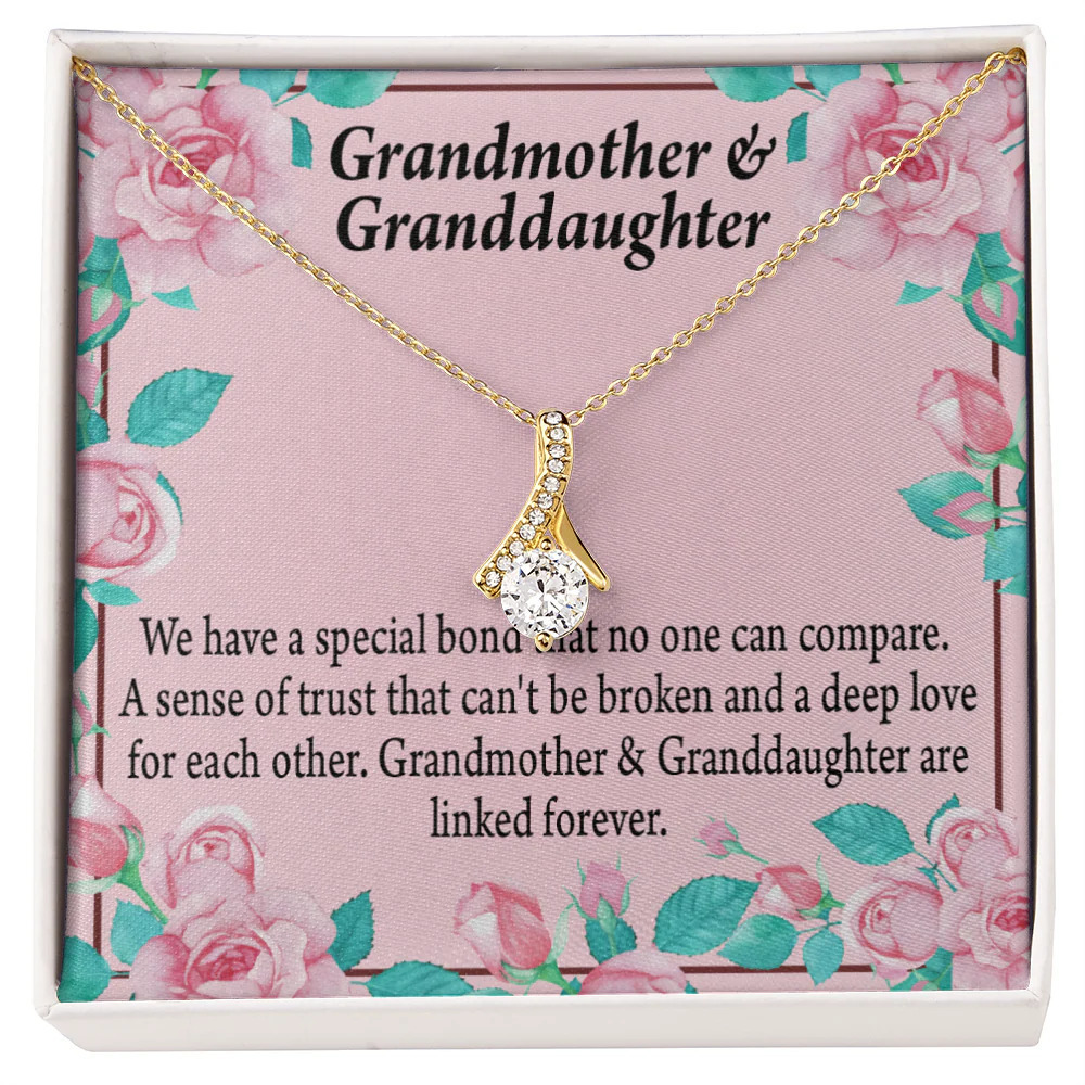 To My Granddaughter Special Bond Ribbon Necklace Gold Tone Standard Box